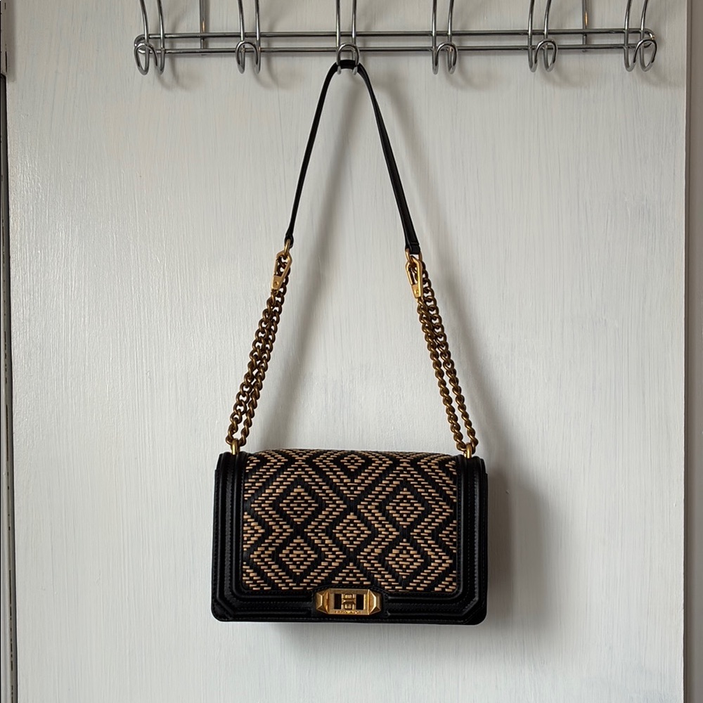 NWT Rebecca Minkoff Black and Tan Crossbody Bag with Gold Chain